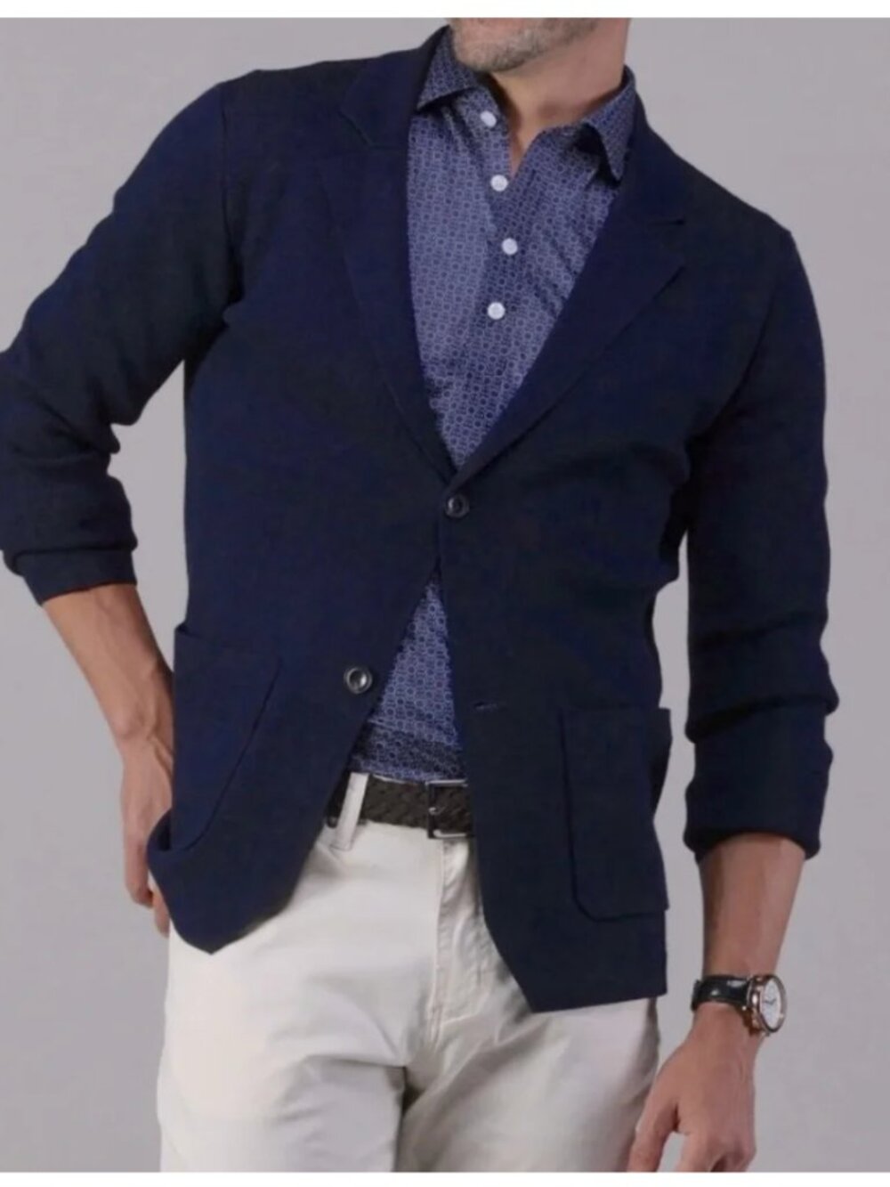 Collars & Co Milano Luxury Knit Blazer Large Deconstructed Blue XXL